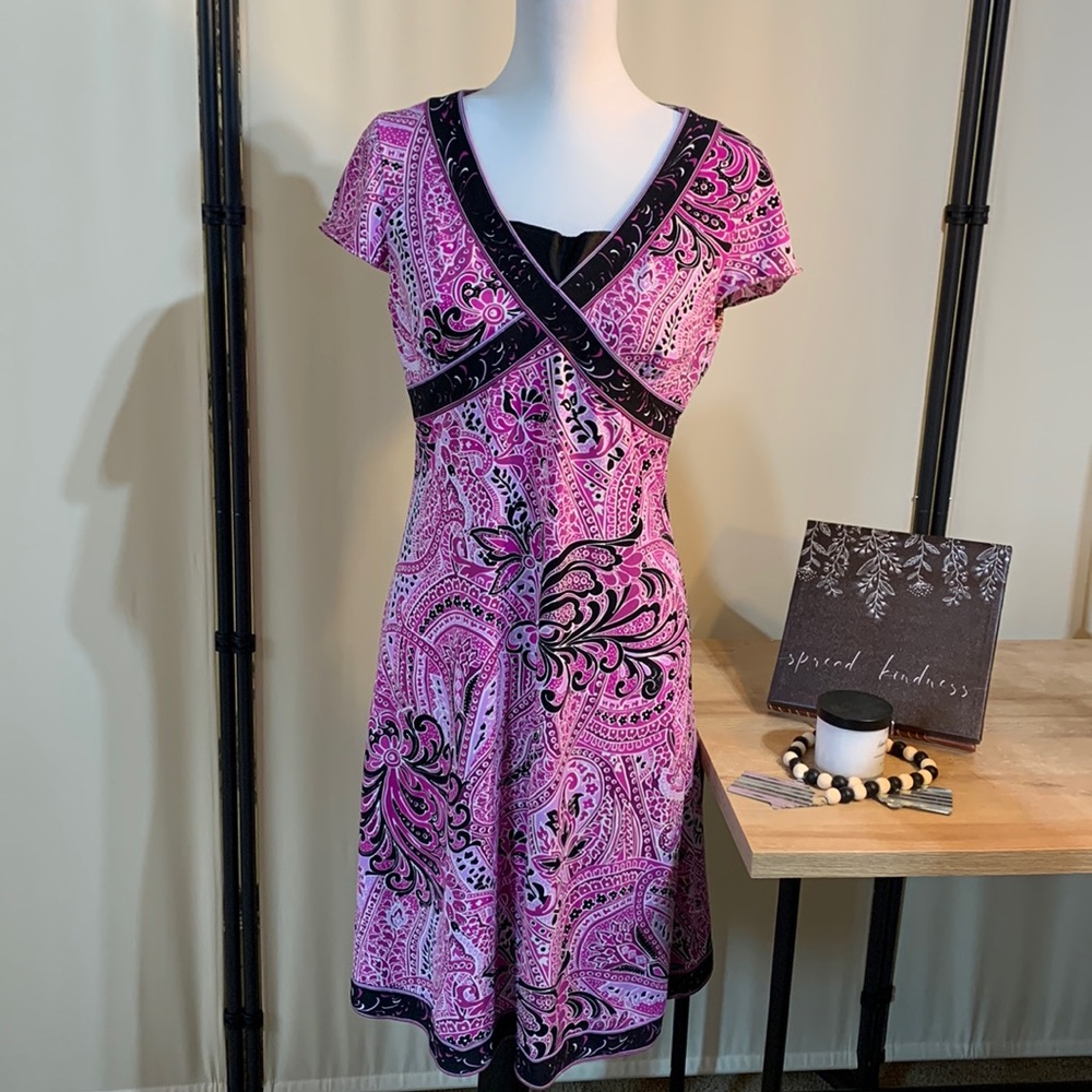 Tahari Black & Pink ALine Dress Size 6P